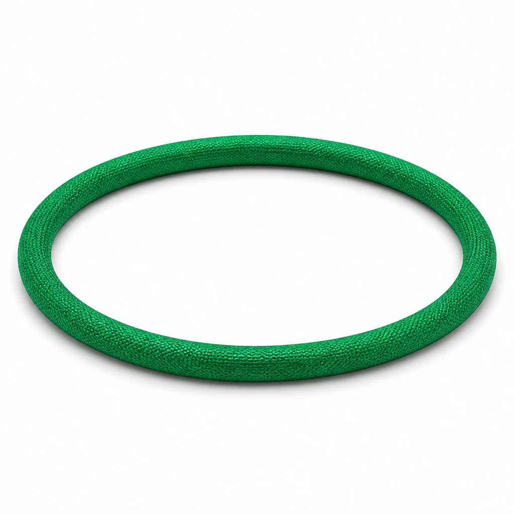 Emerald green endless round sling — one continuous woven loop with no ends or stitching